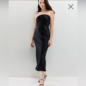 Quince 100% Washable Silk Strapless Midi Dress | Black | Small | MSRP: $129.90